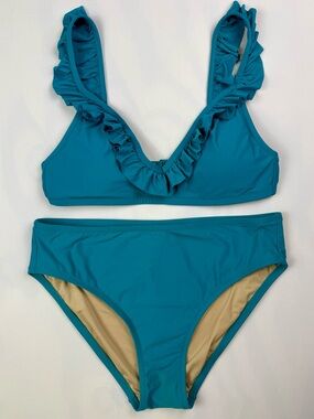 J. Crew Teal Ruffle V‑Neck Bikini